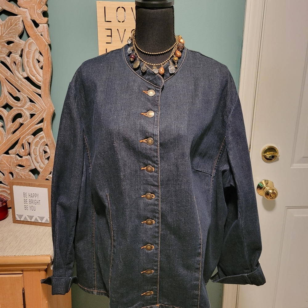 Liz Claiborne Jeans Denim Jacket – Petite 3X – Dark Blue – Button Front - Picture 3 of 14